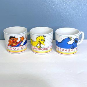RARE Vintage JMP Sesame Street Lot of 3 Mugs Big Bird Bert Ernie Cookie Monster‎